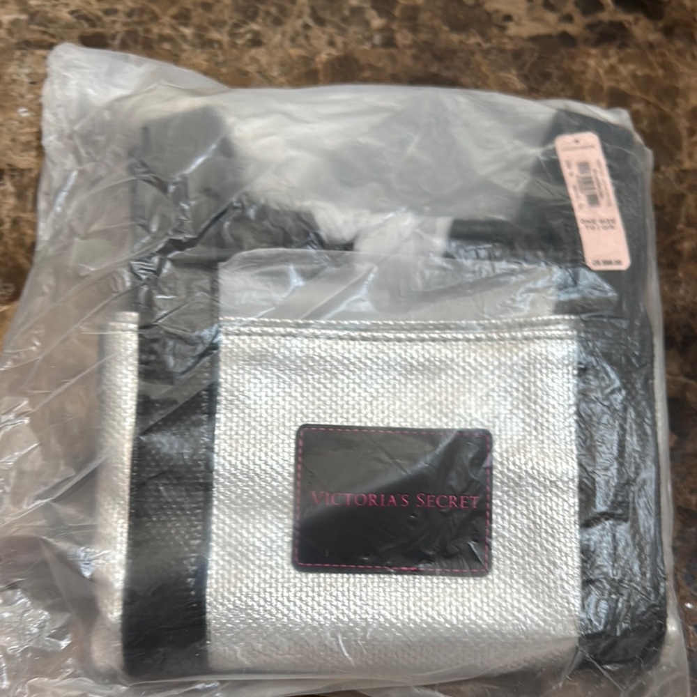 Victoria's Secret Metallic Silver and Black Tote